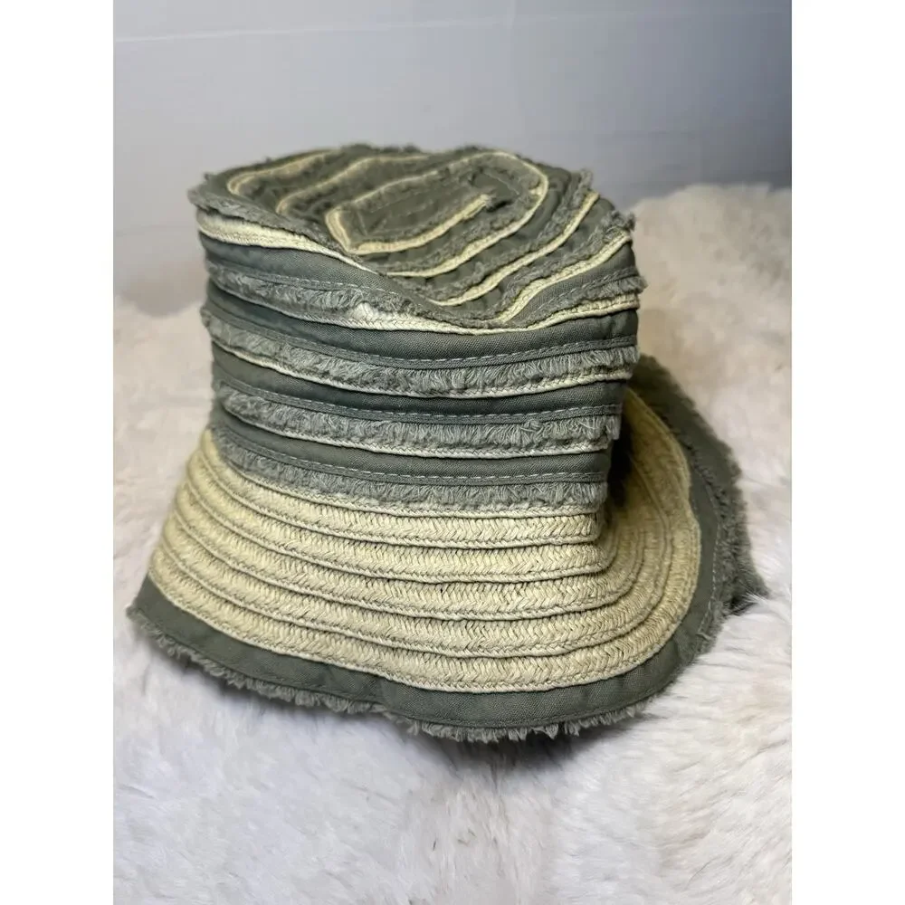 Y2K 2007 Banana Republic‎ Bucket Hat Fabric Patchwork Green Fringe Festival S/M